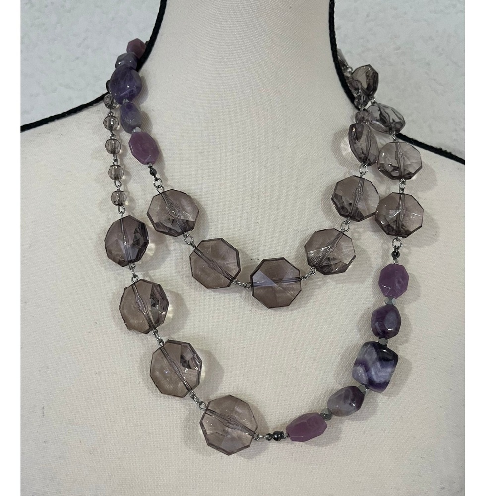 Chico's Beaded Necklace Women OS Purple Grey Excellent Long Layered Statement